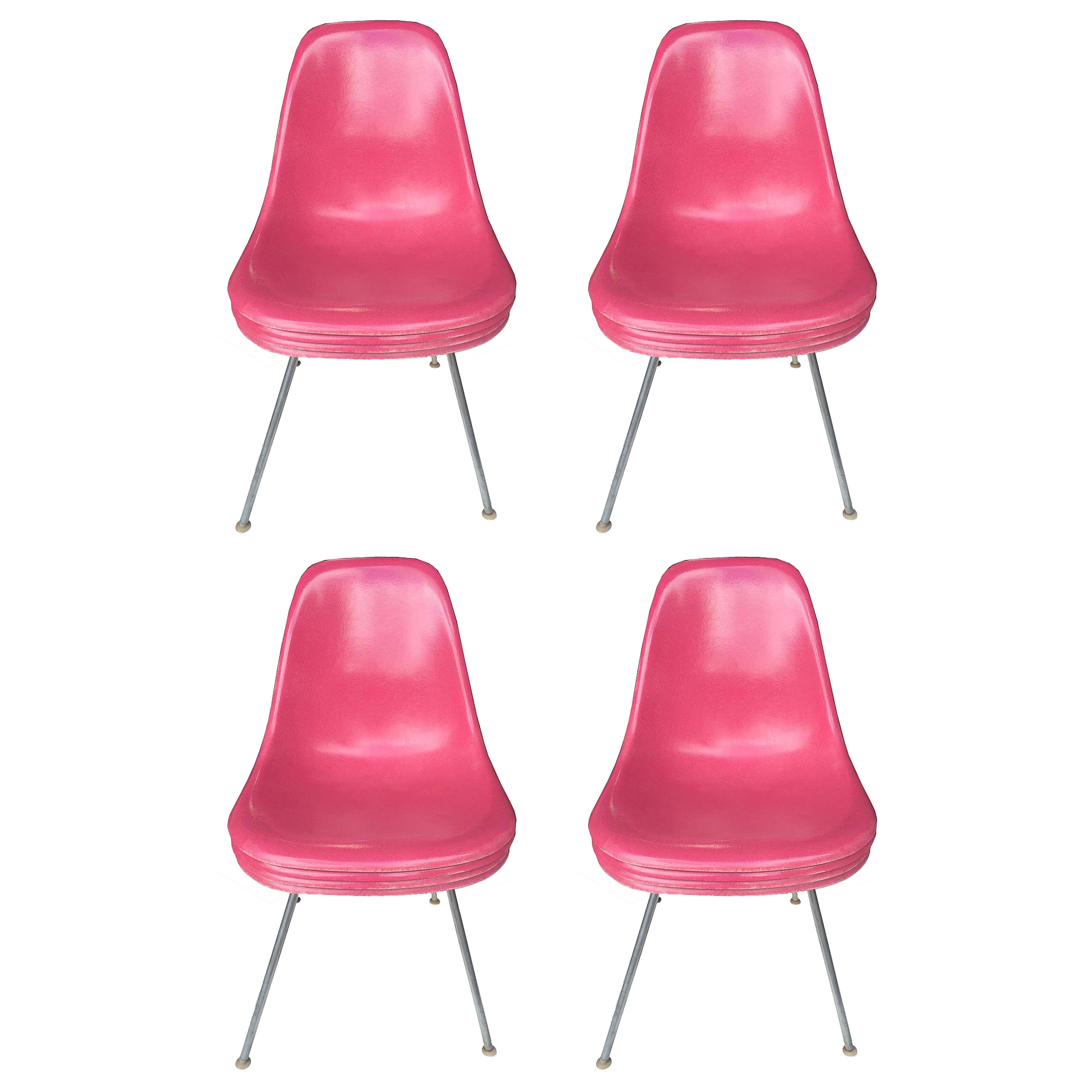 Four Herman Miller Eames Rare Pink Chairs