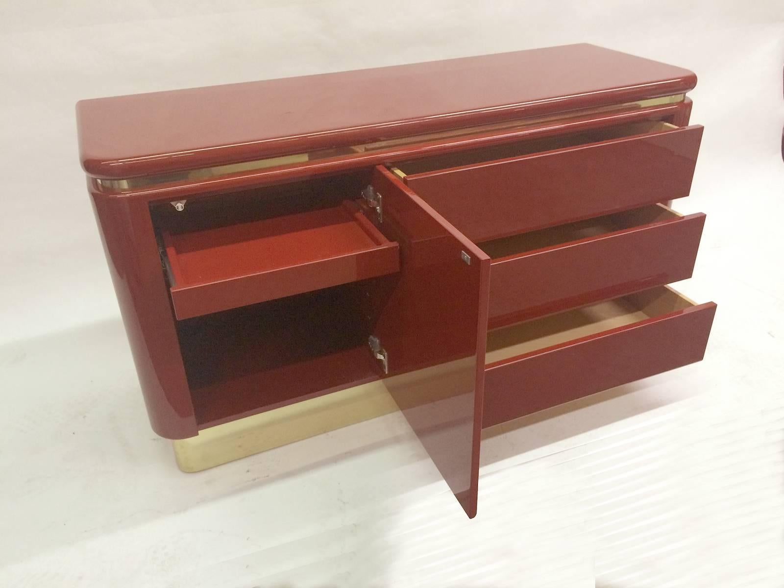 Mid-Century Modern Red Lacquer Hollywood Regency Dresser