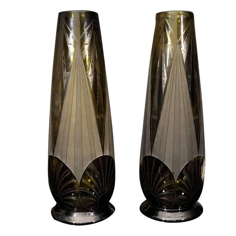Pair of Glass Legras Vases