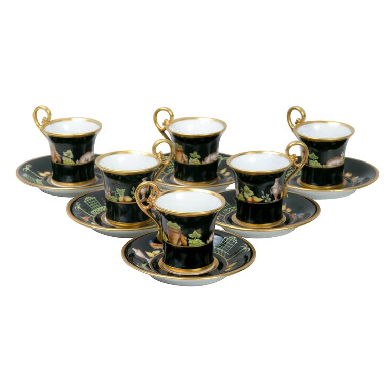 Tiffany Black Shoulders Demitasse Cups and Saucers at 1stDibs