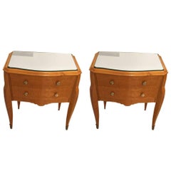 Pair of Art Deco Maple End Tables with Mirrored Tops