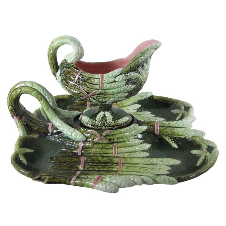 Julius Dressler Majolica Asparagus Serving Set, Two Pieces at 1stDibs