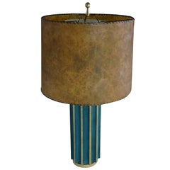 Teal Green Fluted Leather Cased Table Lamp in the Style of Tommi Parzinger 1950s