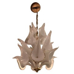 Vintage Mid-Century Italian Modern Camer Calla Lily Handblown Murano Glass Chandelier