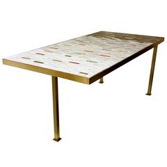 Unique Handcrafted Studio Ceramic Tile Mosaic and Brass Coffee Table, circa 1950 3