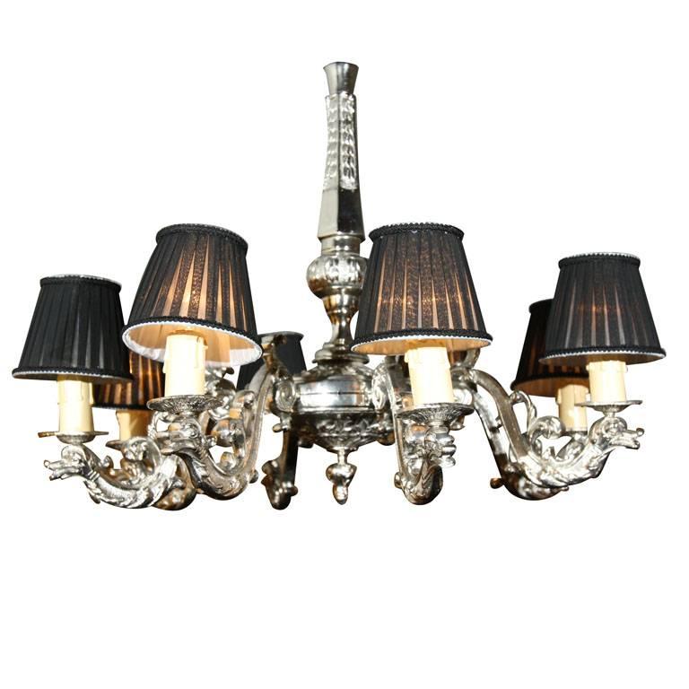 French Silver over Bronze Eight-Arm Chandelier For Sale