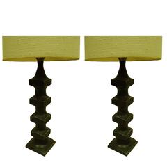 Important Pair of French Modern Craftsman 'Bronzed Table Lamps 12