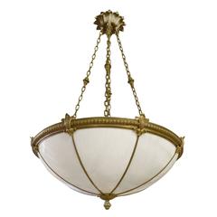 Set of Four Bronze and Glass Chandeliers