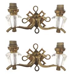 Elegant Pair of Vintage French Brass Sconces Appliques