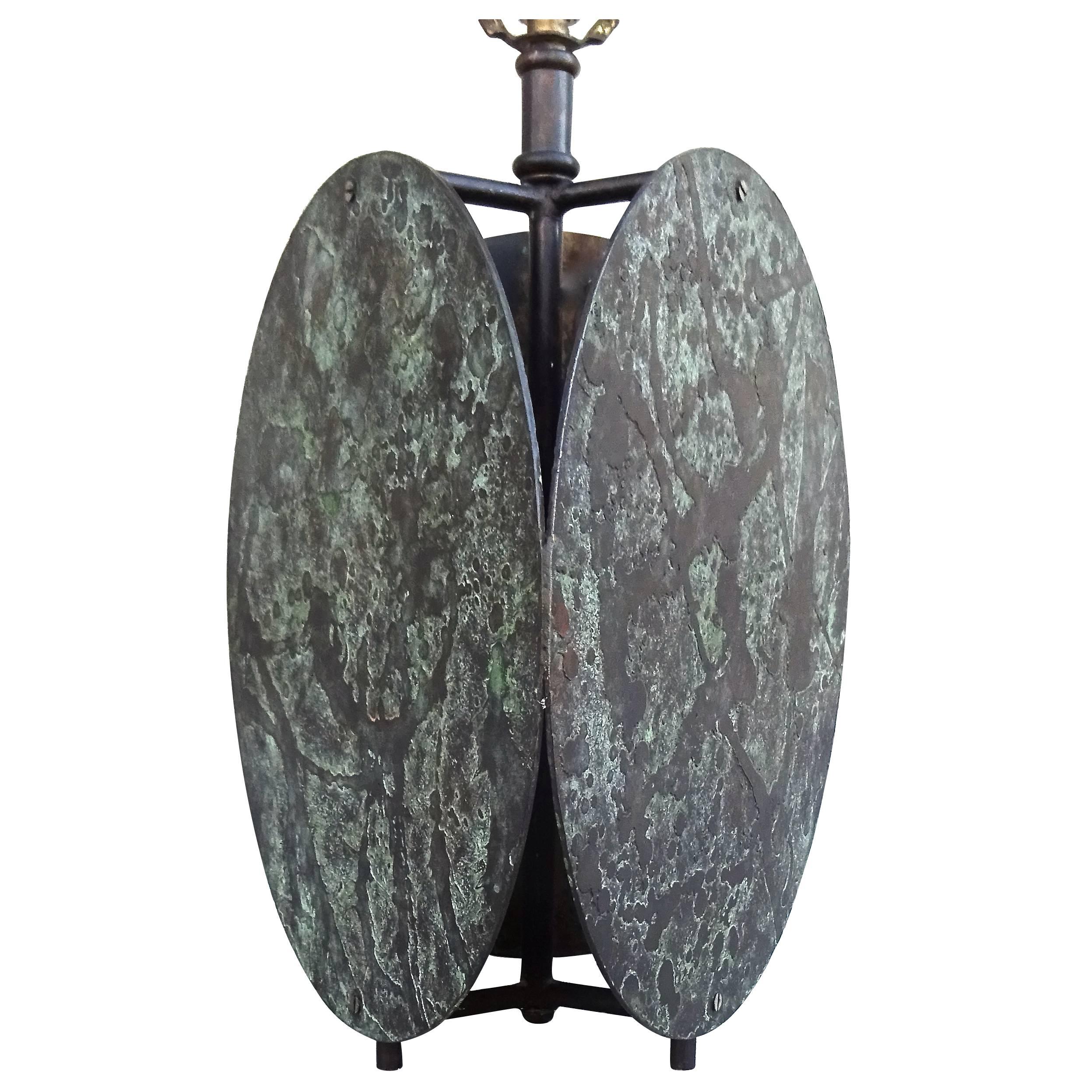 Sculptural Custom 1970s Patinated Bronze Table Lamp