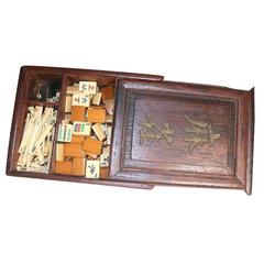 Early Chinese Bone Mah Jong Set in Original Hardwood Box with Provenance