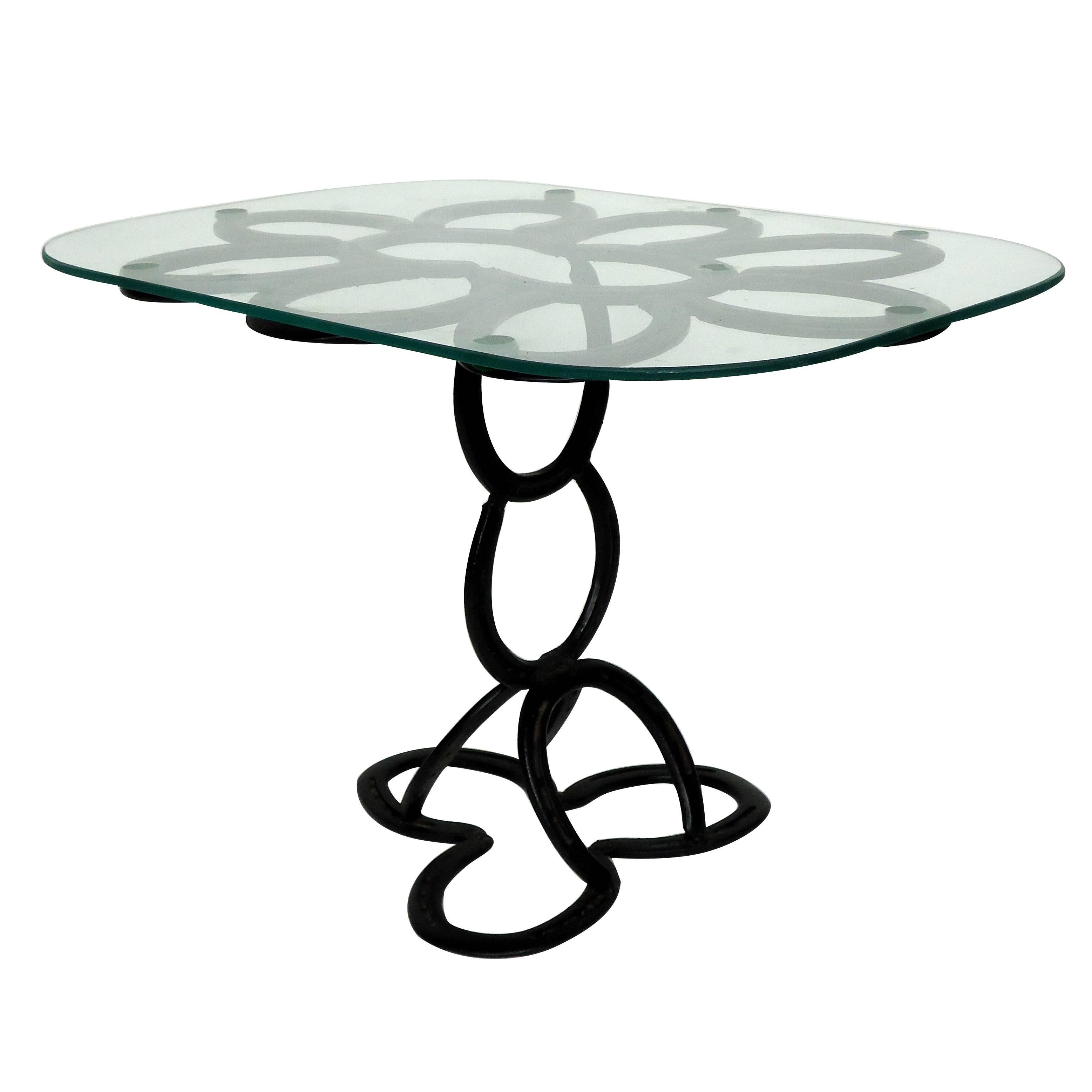Lyrical Wrought Iron Side Table Made from St. Croix Forge Horseshoes, circa 1985 For Sale