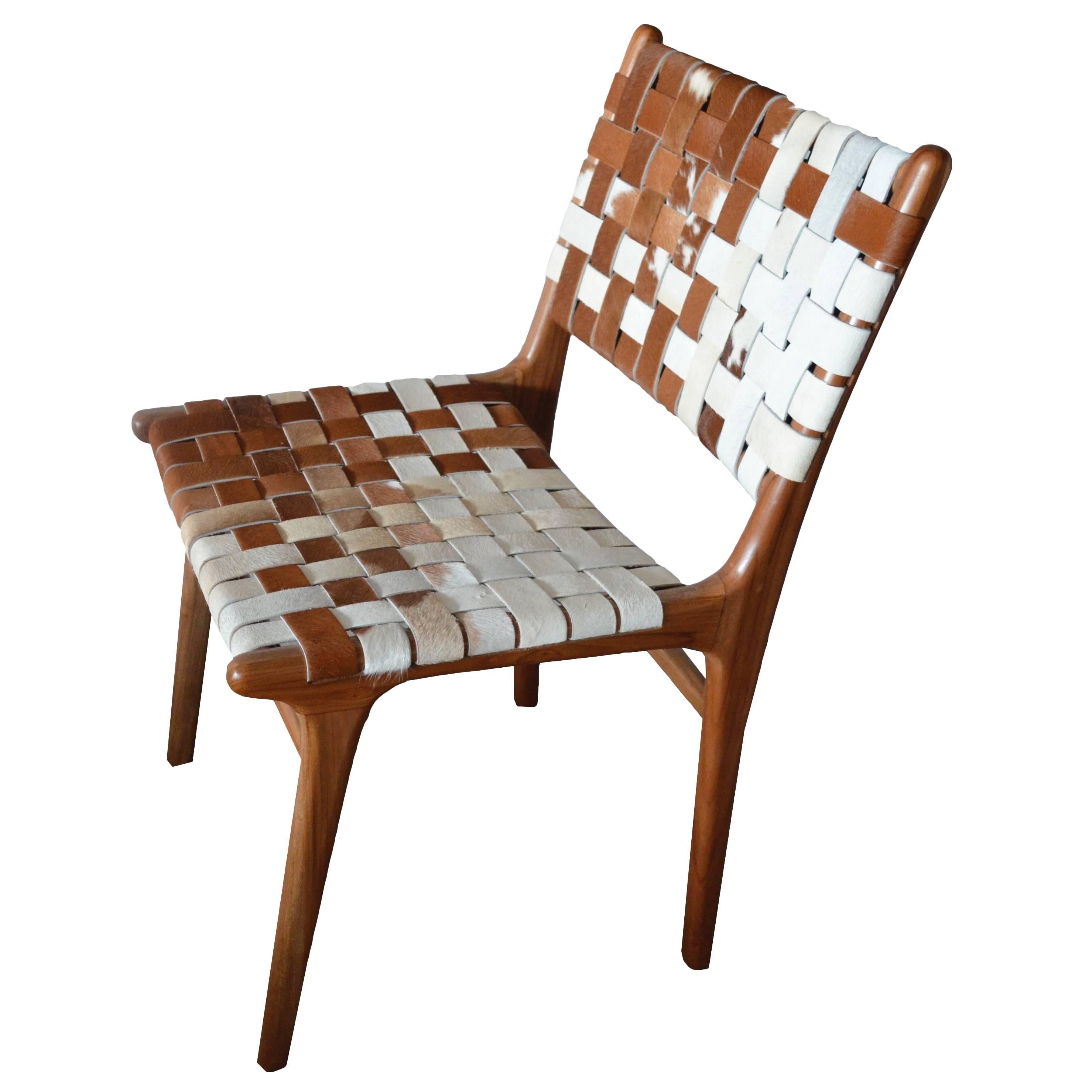 Andrianna Shamaris Premium Double-Backed Teak Wood Cowhide Chair