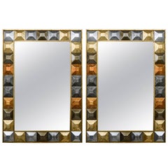 Pair of Mirrors "Diamond Tips", Gilt Patina