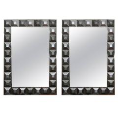 Pair of Mirrors "Diamond Tips", Silver Patina
