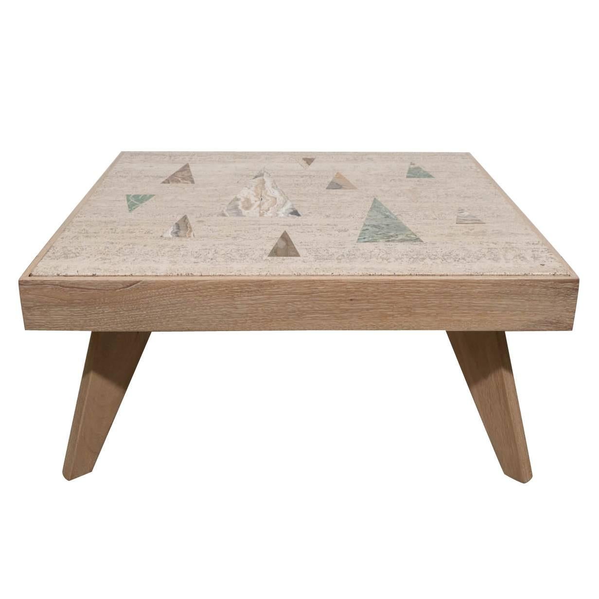 A Richard Blow for Montici inlayed travertine Coffee Table, 1950s For Sale