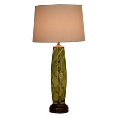 Murano Artisan Studio Glass Table Lamp in Green with White Stripes