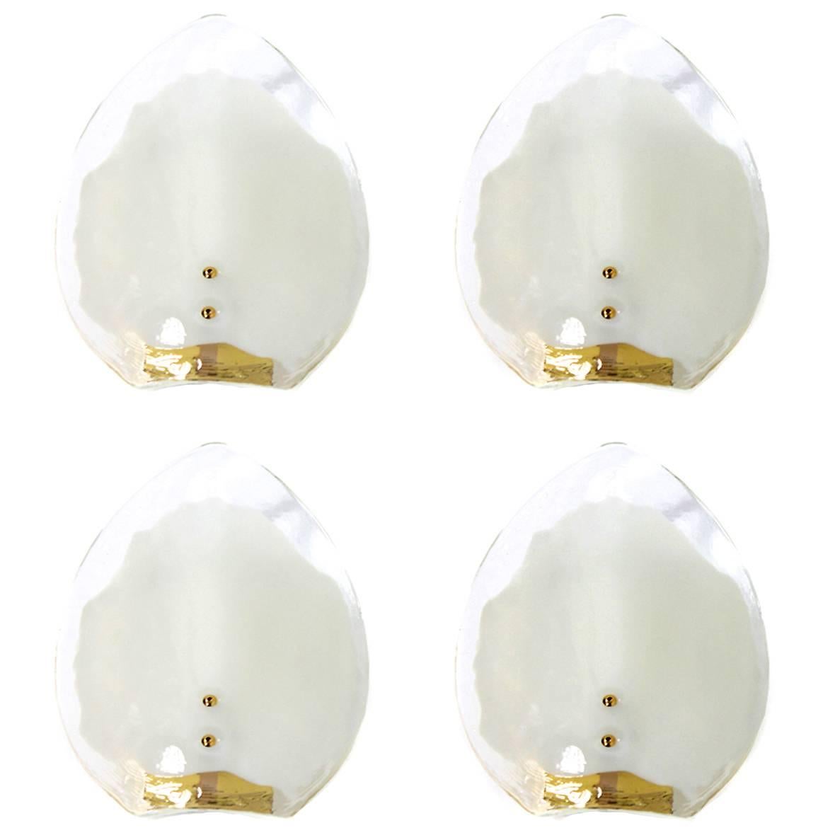 Four 1960s J.T. Kalmar Austria Sconces, Melted Murano Glass & Brass Wall Lights For Sale