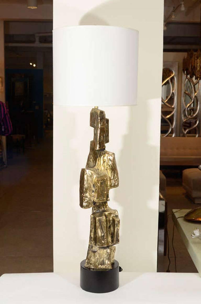 Mid-Century Modern Tempestini Brutal Style Bronze Lamps