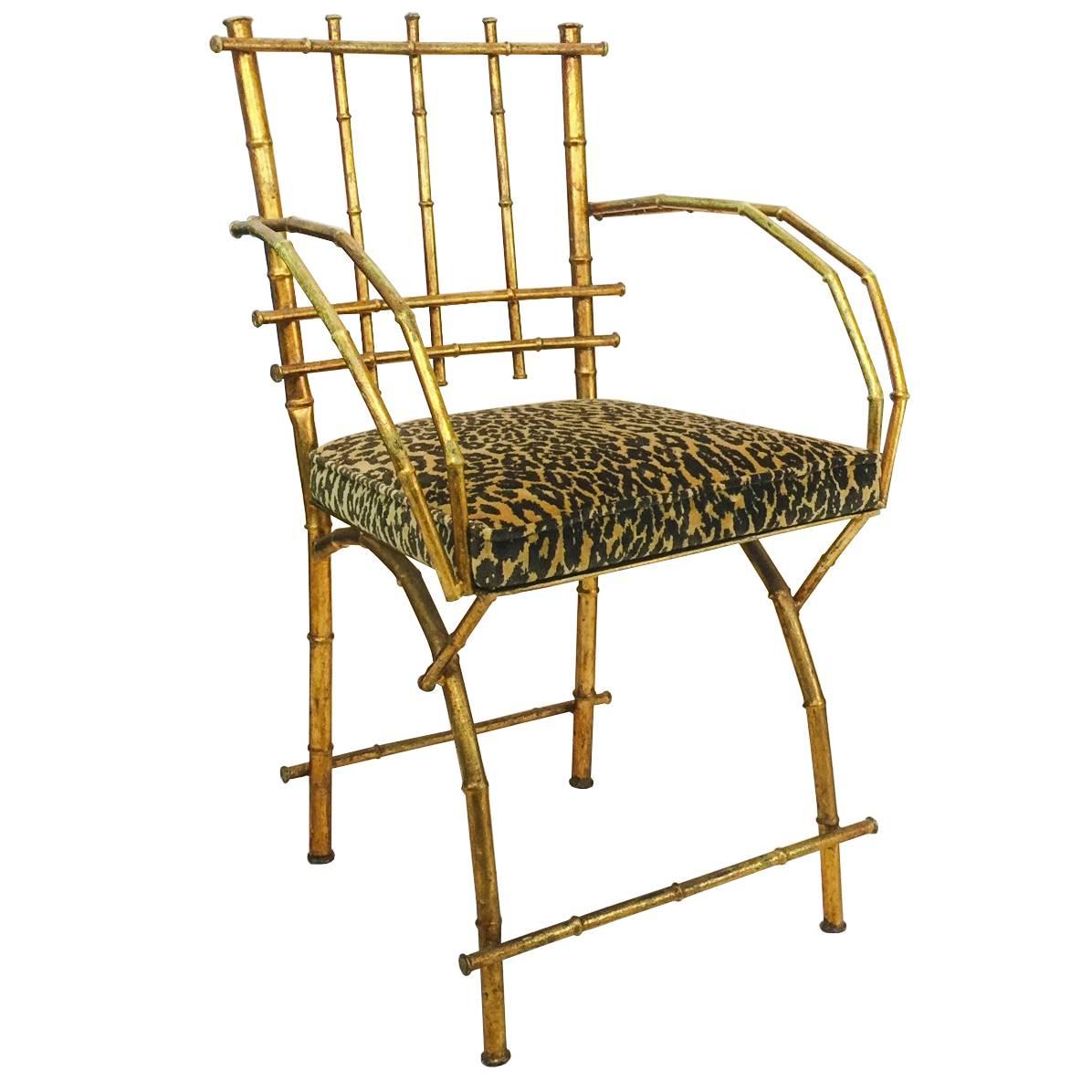 Gold Leaf Faux Bamboo Vanity Chair
