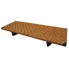 Industrial Woven Leather and Steel Bench