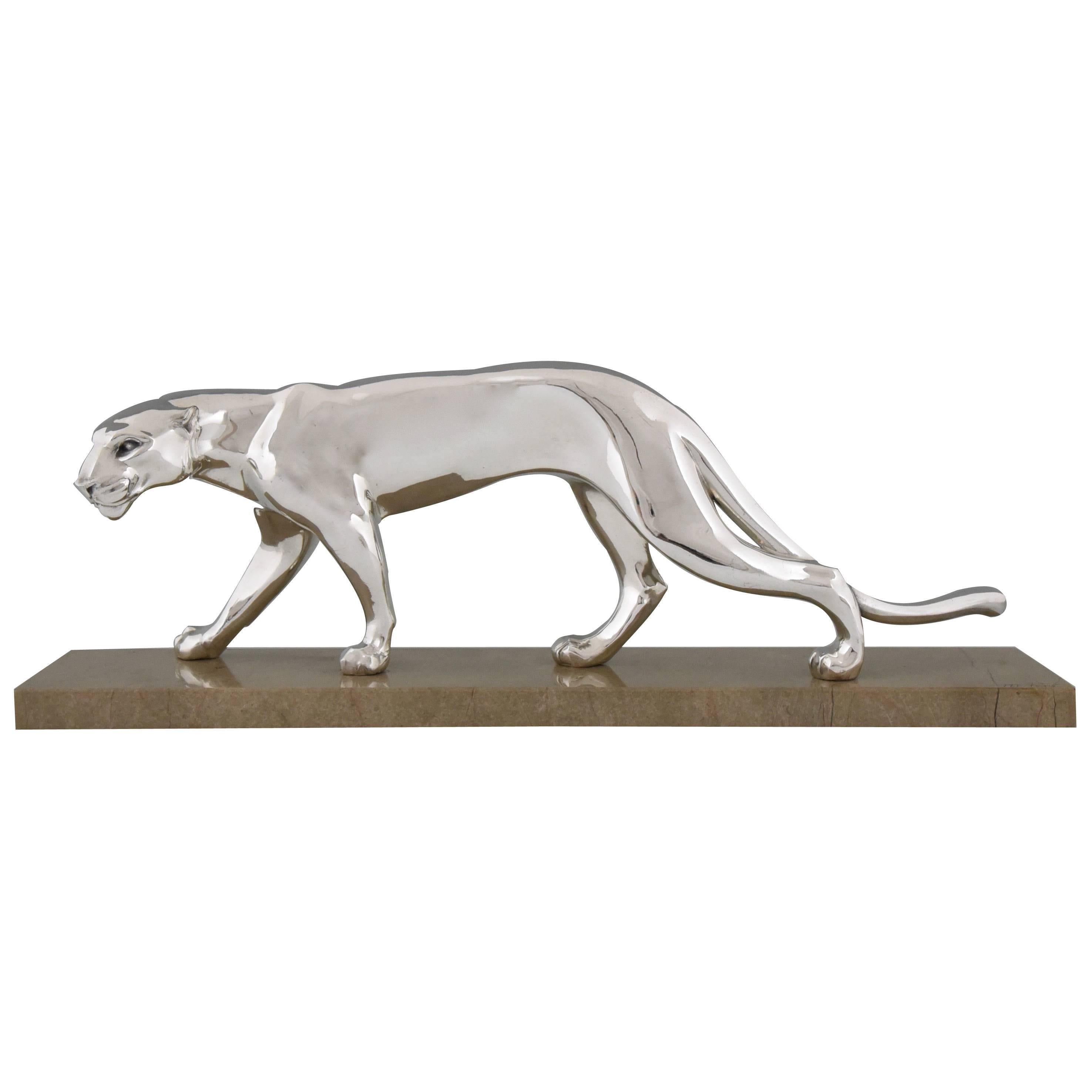 French Art Deco Silvered Panther by M. Font, 1930