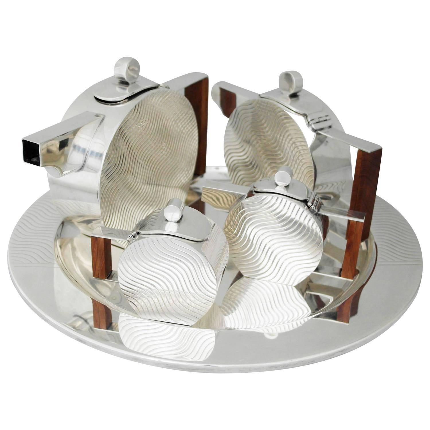 Incredible Art Deco Inspired Sterling Silver Coffee and Tea Service With Tray