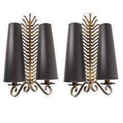 Pair of 1950s Palm Decor Sconces by Maison FlorArt