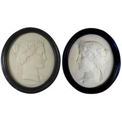 Vintage Two Faces in Profile Male and Female in Neoclassical Style, 1900 Oval Frames 