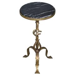 Small Gilt Iron Side Table with Marble Top