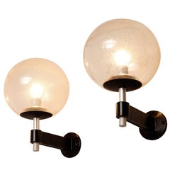 Set of Seven Sconces in Steel and Glass