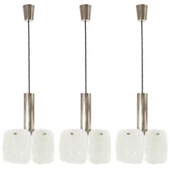 Three Kalmar Pendant Lights, Ice Glass and Chrome, 1960s 10