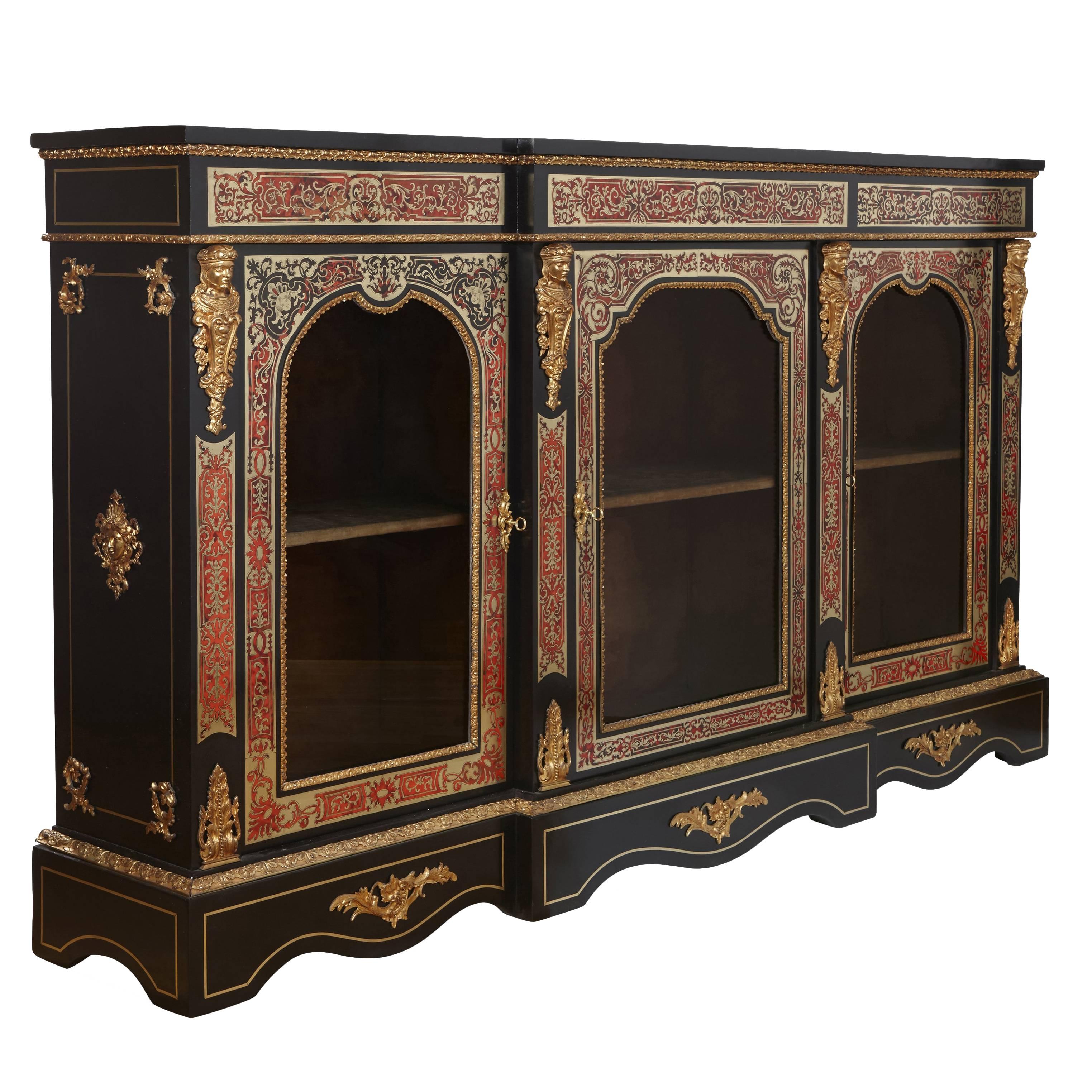 Victorian Ormolu and Boulle Mounted Ebonised Wood Vitrine Cabinet by Druce & Co