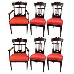 Set of Four 19th Century Russian Chairs and Two Armchairs