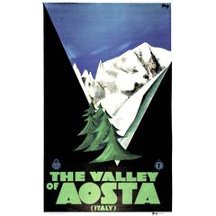 Vintage Italian Art Deco Travel Poster by Maga for the Valley of Aosta ski area
