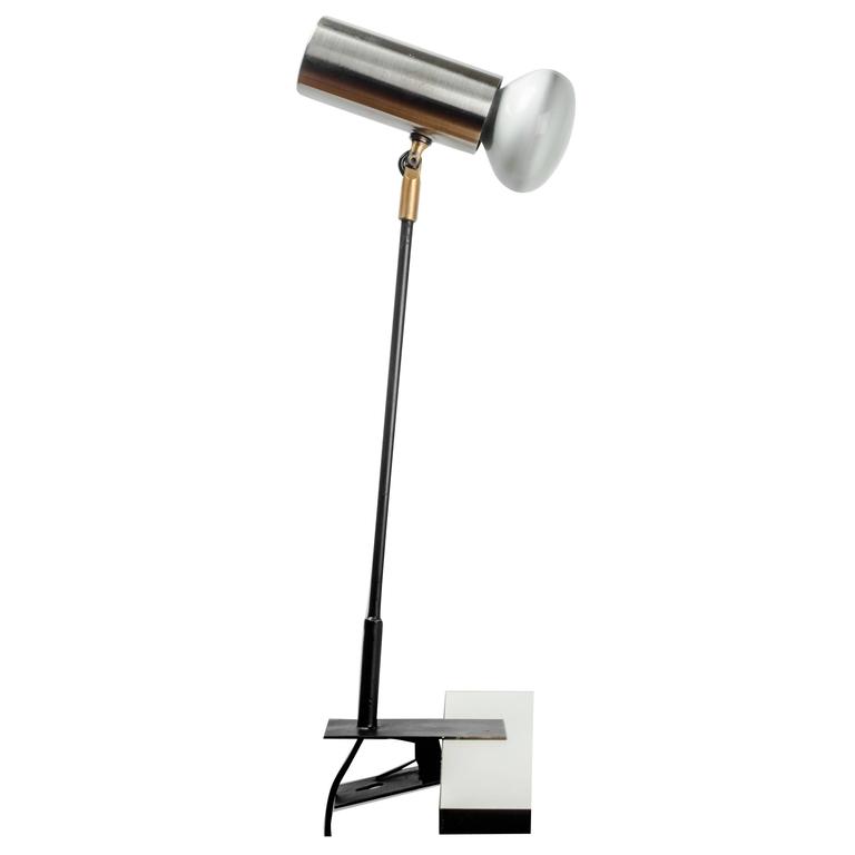 French Desk Lamp in Brushed Aluminum with Clamp, 1950s at 1stDibs