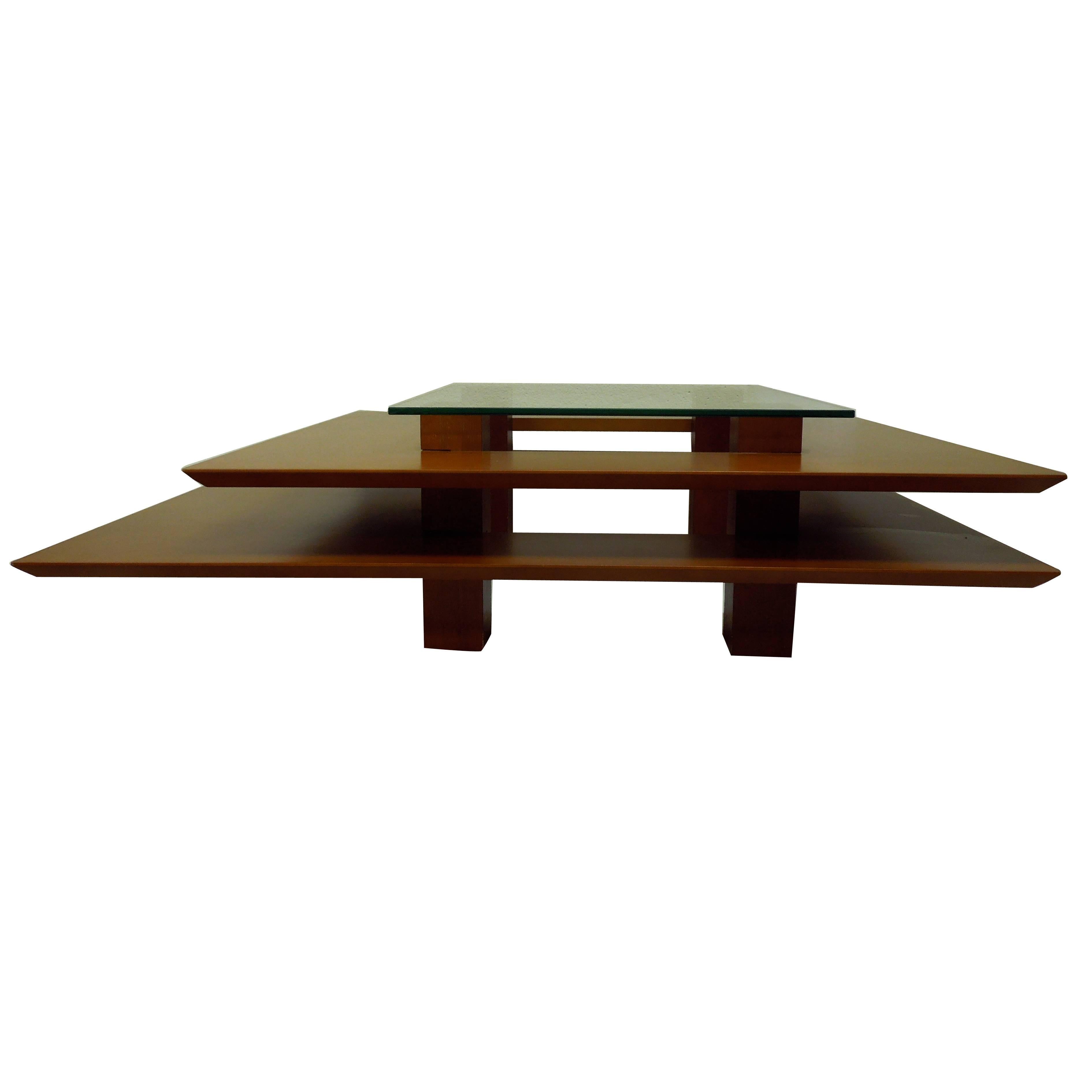 Three-Tier 1990s Vintage French Modern Coffee Table by Clemmer Heidsieck