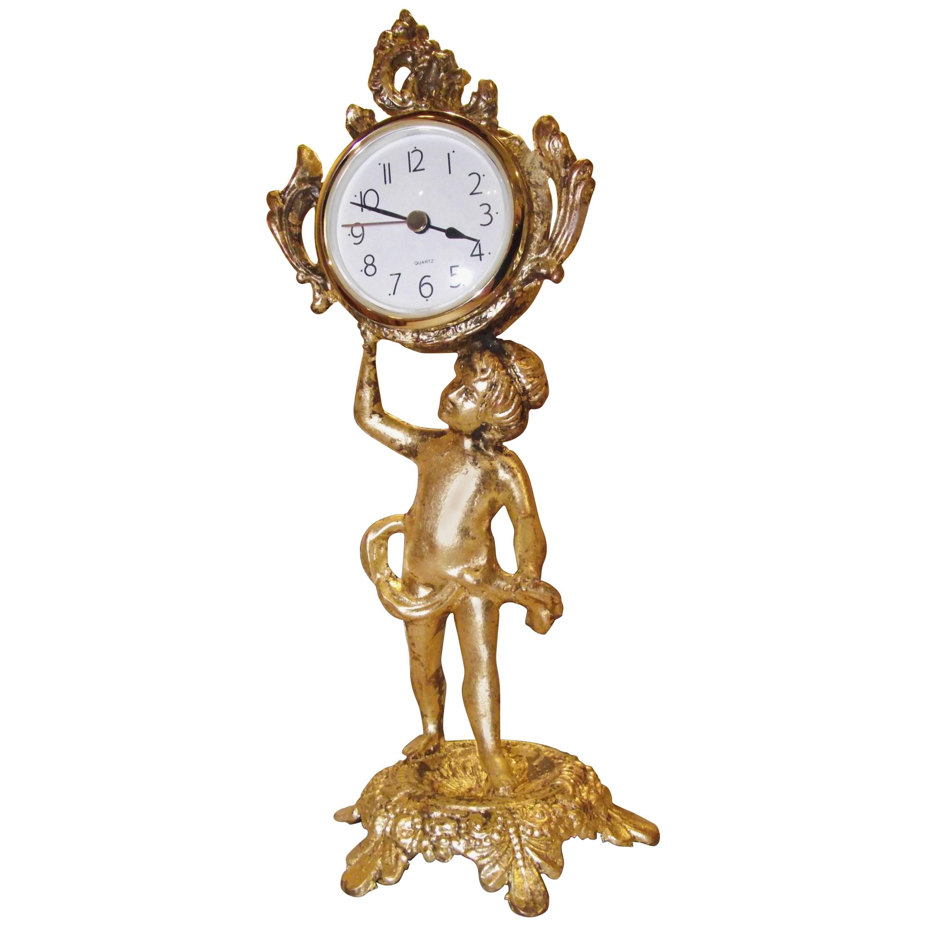 Antique Cherub Clock, Desk Accessory, Vanity Accessory, Valentine gift