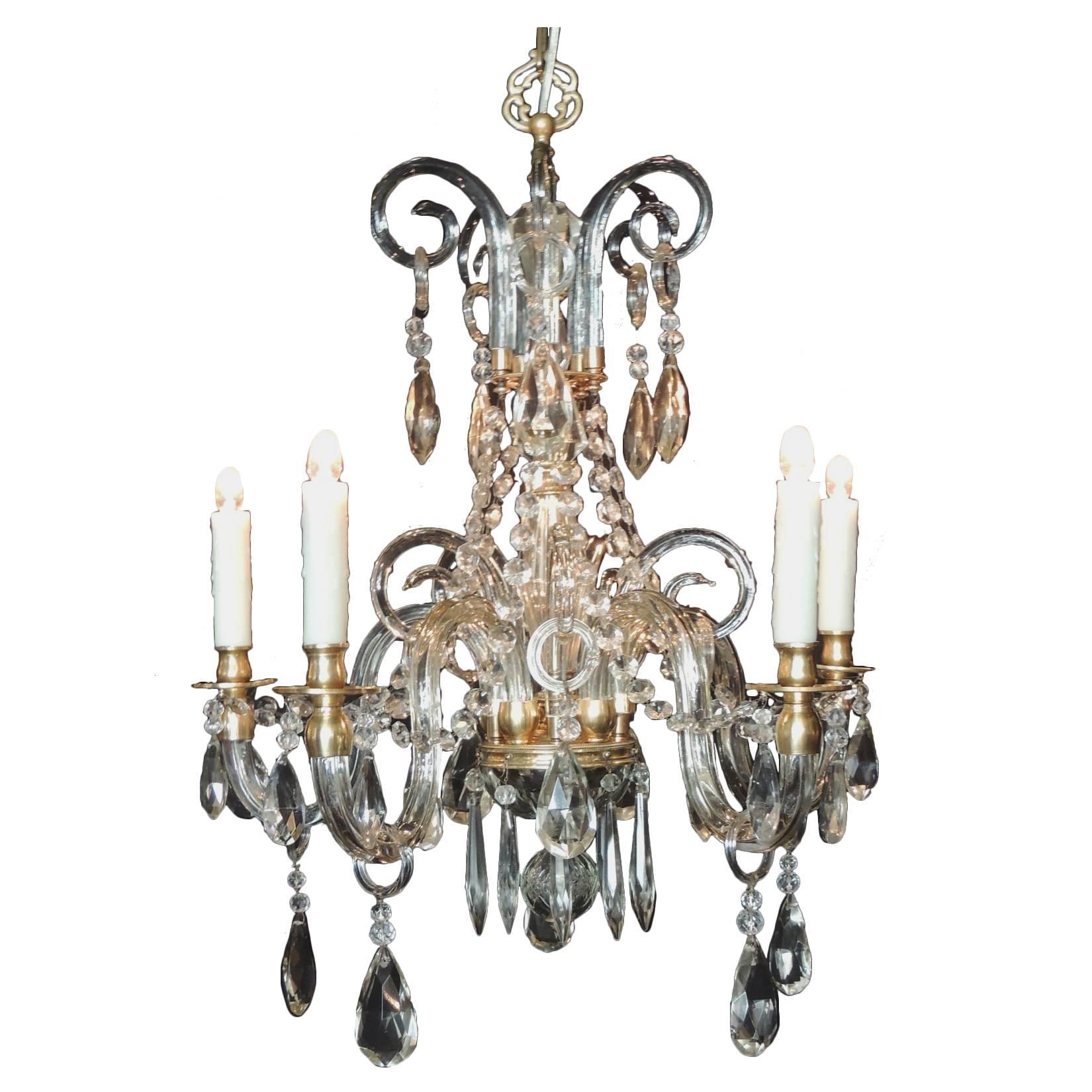 Early 20th C French Baccarat-Quality Crystal and Bronze Doré Chandelier