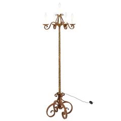 French Gotchic Revival Gold Leaf Forged Iron Floor Lamp