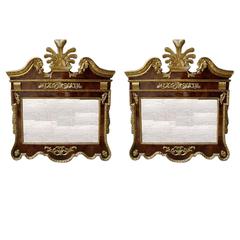 Pair of English Chippendale Burled Walnut Gilt Mirrors. Circa 1770