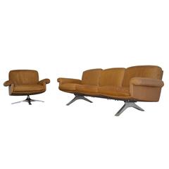 Vintage De Sede DS 31 Sofa and Swivel Lounge Club Armchair, 1970s 4