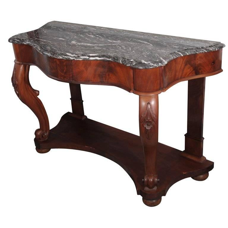 Serpentine Console of Mahogany with Marble Top from Italy
