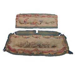 Set of 2 Antique Aubusson Settee Tapestries Back and Bottom Cover