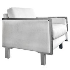 1970s Chrome Frame Club Chair with Cream Velvet Upholstery