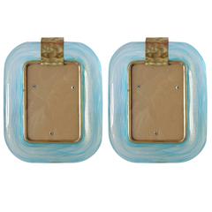 Pair of Aquamarine Murano Glass Picture Frames by Barovier e Toso