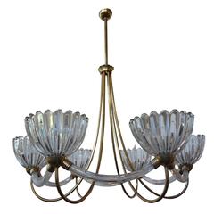 Italian Murano Glass And Brass Chandelier By Barovier 5