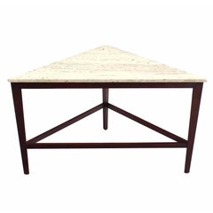 Travertine Top Triangular Corner Table onTapered Legs