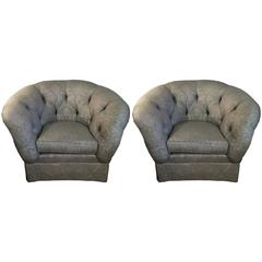 Pair of Voluptuous Button Tufted Club Chairs
