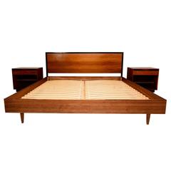 Vintage Mid-Century Modern Walnut King-Size Platform Bed